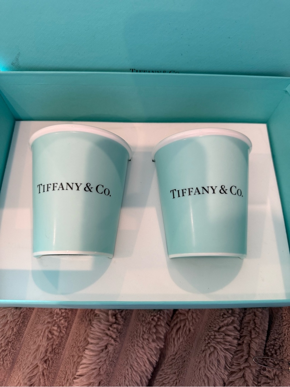 Tiffany & Co. Aqua Blue Logo Cups - Pair